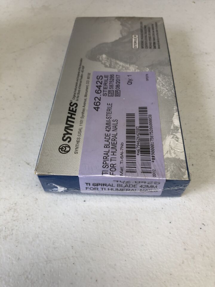 462.642S - SYNTHES - Titanium Spiral Blade for Titanium Humeral Nails, 42mm, (BX/1) - ( Expiry Date: 2017-08-31 )