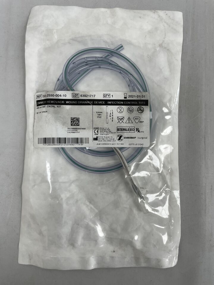 00-2550-004-10 - ZIMMER - Hemovac Drainage Device, 400mL w 1/4in. Drain, (EA) - ( Expiry Date: 2021-01-31 )