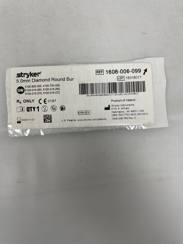 1608-006-099 - STRYKER - round diamond bur: 5.0mm, () - ( Expiry Date: 2023-11-01 )