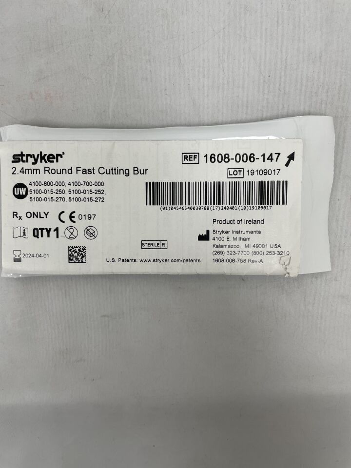 1608-006-147 - STRYKER - round fast cutting bur: 2.4mm, (EA) - ( Expiry Date: 2024-04-01 )