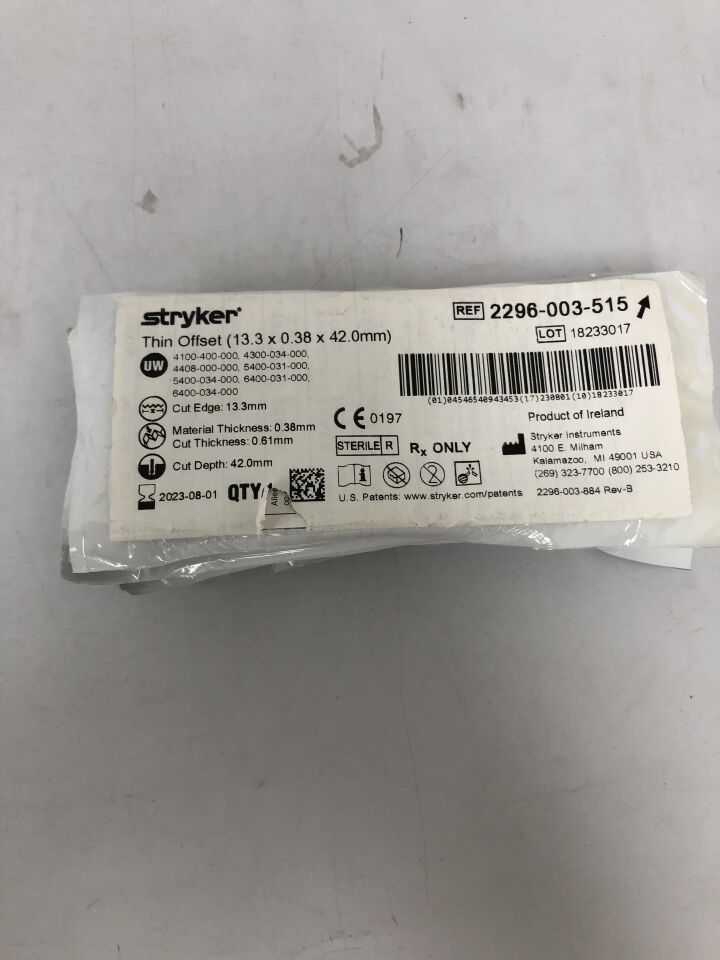 2296-003-515 - STRYKER - Aggressive Thin Offset Blade, Wide 13.3mm X 0.38mm X 42mm, (EA) - ( Expiry Date: 2023-08-01 )