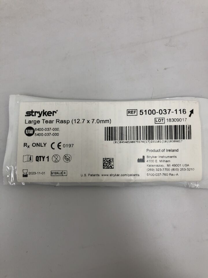 5100-037-116 - STRYKER - Large Tear Rasp, 12.7 x 7.0mm, (EA) - ( Expiry Date: 2023-11-01 )