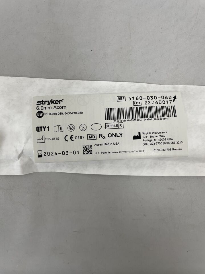 5160-030-060 - STRYKER - 6.0mm Acorn, (EA) - ( Expiry Date: 2024-03-01 )