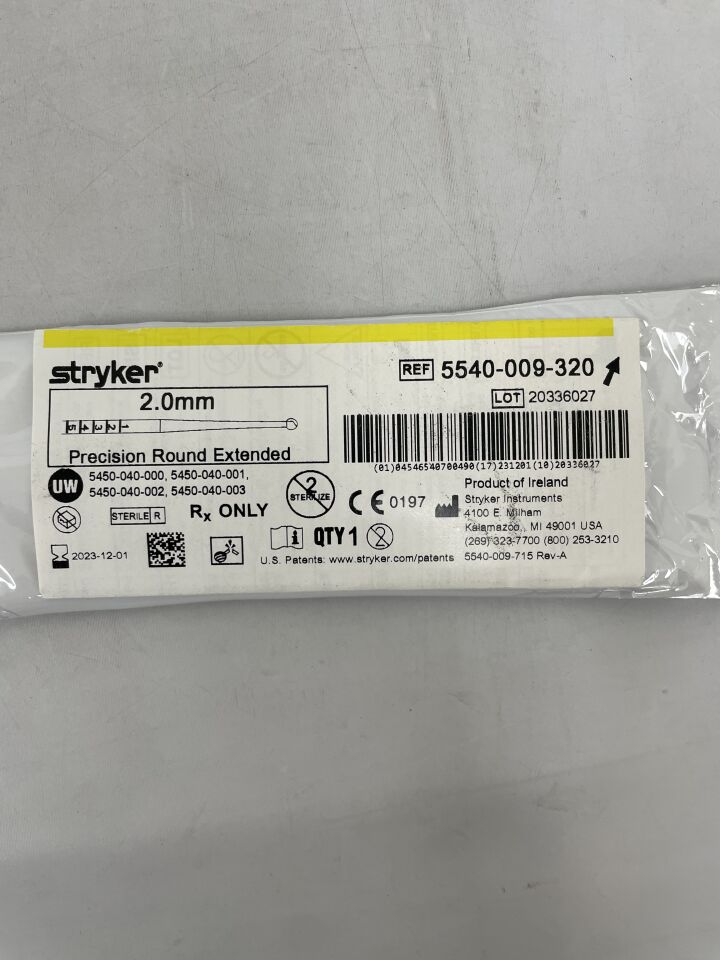 5540-009-320 - STRYKER - s2 precision round bur extended, two-flutes 2.0mm, (EA) - ( Expiry Date: 2023-12-01 )