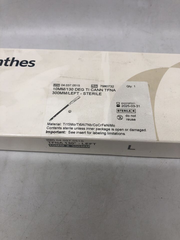 04.037.051S - SYNTHES - 130 Degrees Titanium Cannulated TFNA, 10mm X 300mm, Left, (BX/1) - ( Expiry Date: 2025-03-31 )