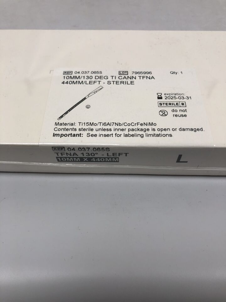 04.037.065S - SYNTHES - 130 Degrees Titanium Cannulated TFNA, 10mm X 440mm, Left, (BX/1) - ( Expiry Date: 2025-03-31 )