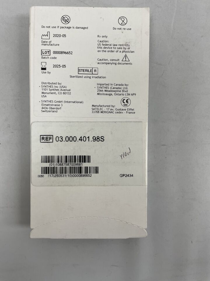 03.000.401.98S  -  SYNTHES  -  Saw, 20.9 x 14.1 x 4 x 0.6 mm, Sterile, For Piezoelectric System , ( EA )  -  ( Expiry Date : 2025-05-01 )