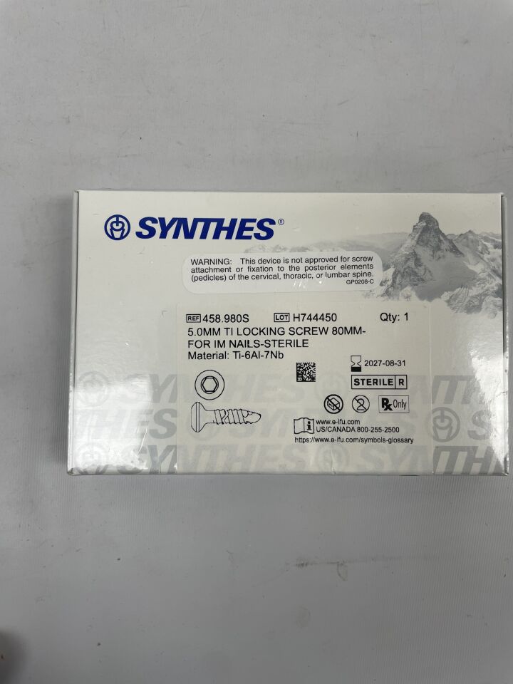 458.980S - SYNTHES - 5.0mm ti locking screw 80mm- for im nails-sterile, (BX/1) - ( Expiry Date: 2027-08-31 )