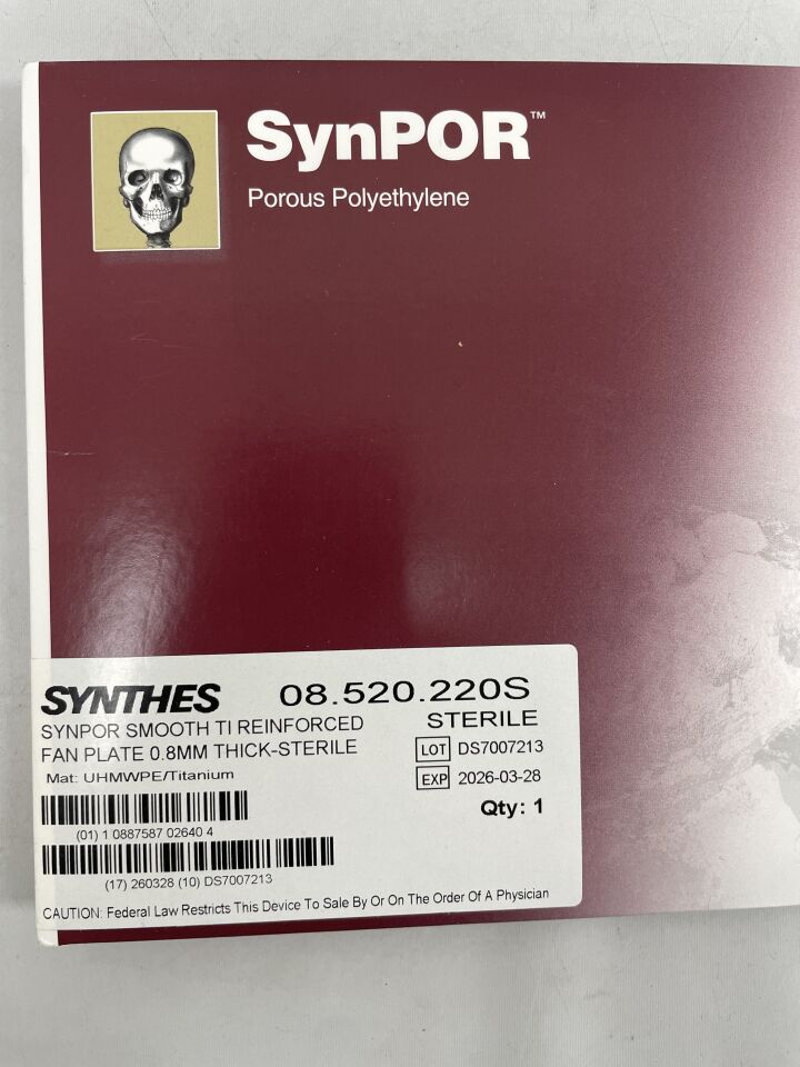 08.520.220S - SYNTHES - synpor smooth ti reinforced fan plate 0.8mm thick-sterile, (EA) - ( Expiry Date: 2026-03-28 )