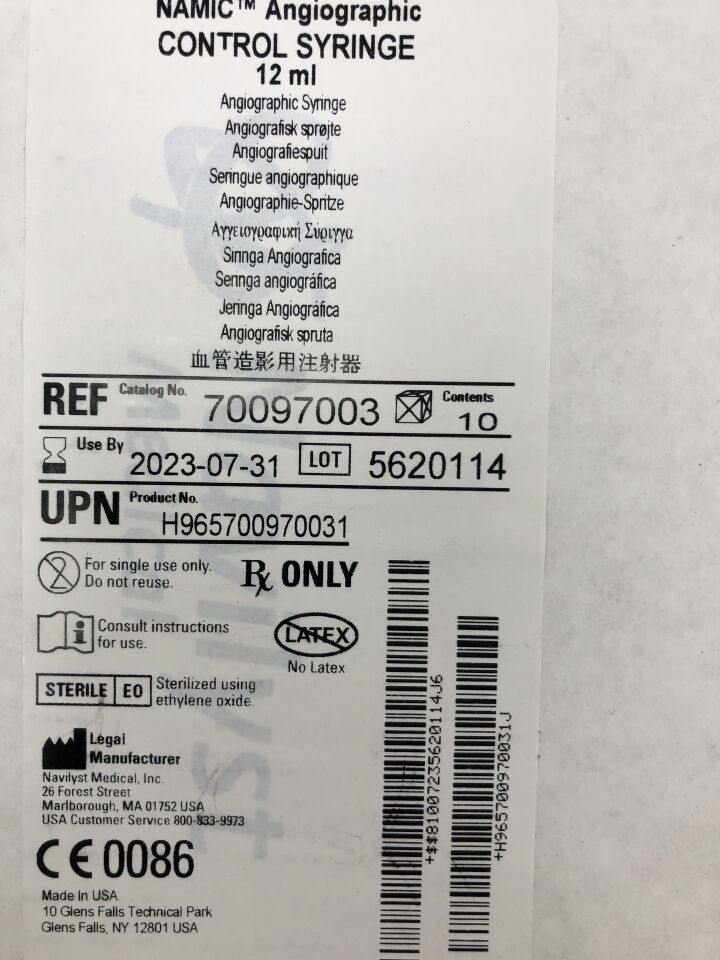 70097003 - NAVILYST - NAMIC Angiographic CONTROL SYRINGE, 12mL, () - ( Expiry Date:  )