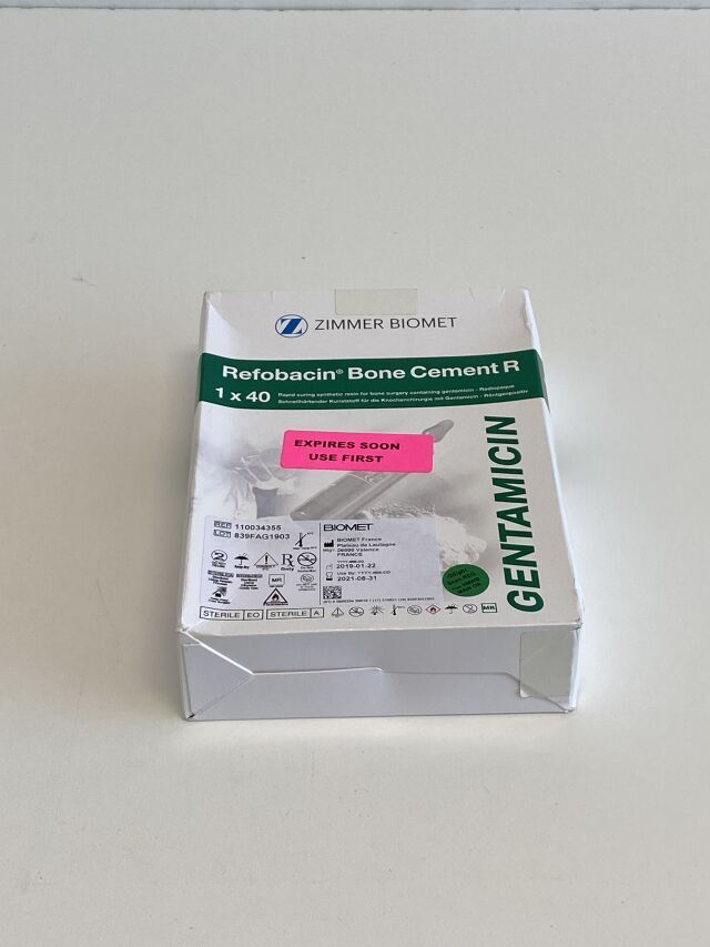 110034355 - BIOMET - Refobacin Bone Cement R, 1 x 40, Green, with Gentamicin, (BX/1) - ( Expiry Date: 2023-08-31 )
