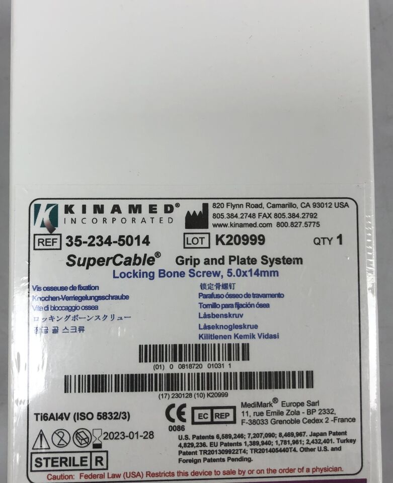 35-234-5014 - KINAMED - SuperCable Grip and Plate System, Locking Bone Screw, 5.0x14mm, (BX/1) - ( Expiry Date: 2023-01-28 )