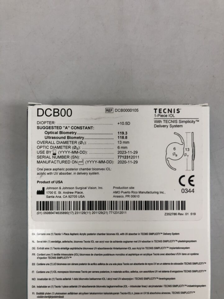DCB0000105 - JOHNSON & JOHNSON - tecnis smplcty iol 1pc clr mono 10.5d, (BX/1) - ( Expiry Date: 2023-11-29 )