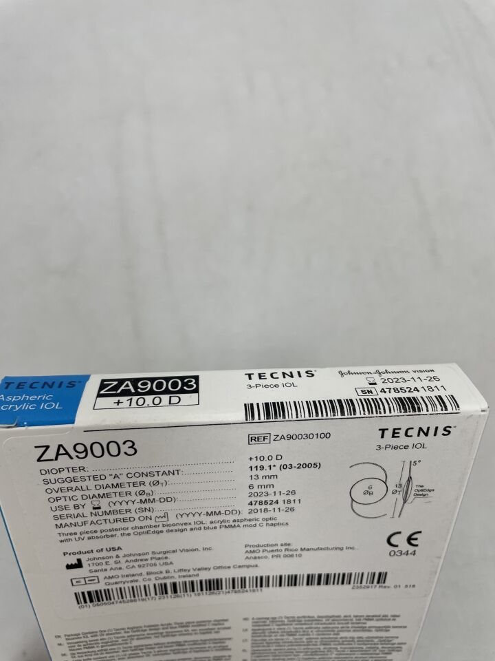 ZA90030100 - JOHNSON & JOHNSON - TECNIS Aspheric Acrylic 3-piece IOL 10.0D, (BX/1) - ( Expiry Date: 2023-11-26 )