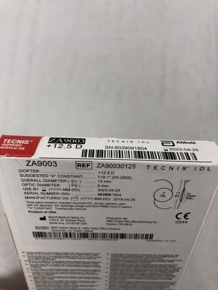 ZA90030125 - JOHNSON & JOHNSON - TECNIS Aspheric Acrylic 3-piece IOL 12.5D, (BX/1) - ( Expiry Date: 2023-04-25 )