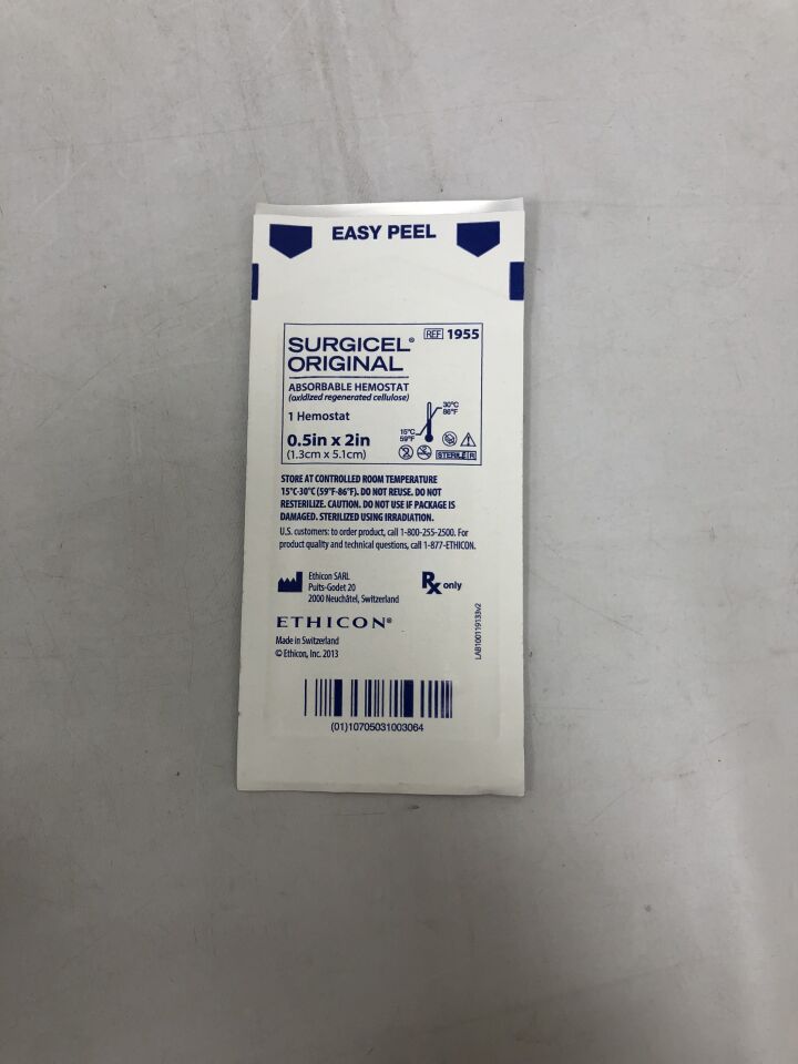 1955 - ETHICON - Surgicel Original Absorbable Hemostat Oxidized Regenerated Cellulose, 0.5in X 2in, (EA) - ( Expiry Date: 2024-04-30 )