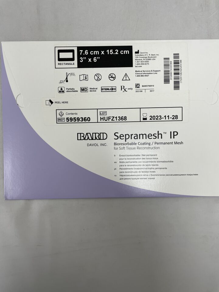 5959360 - BARD - sepramesh ip permanent mesh, 3" x 6", (EA) - ( Expiry Date: 2023-11-28 )