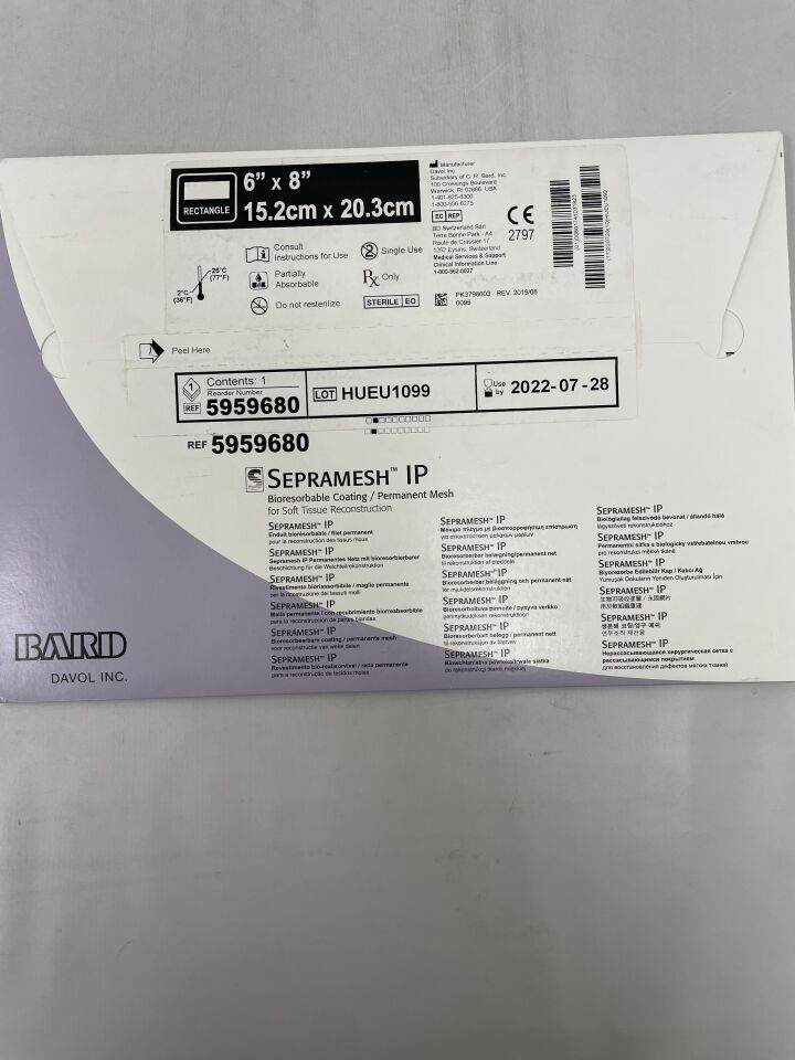 5959680 - BARD - sepramesh ip composite mesh, 6" x 8", (EA) - ( Expiry Date: 2022-07-28 )