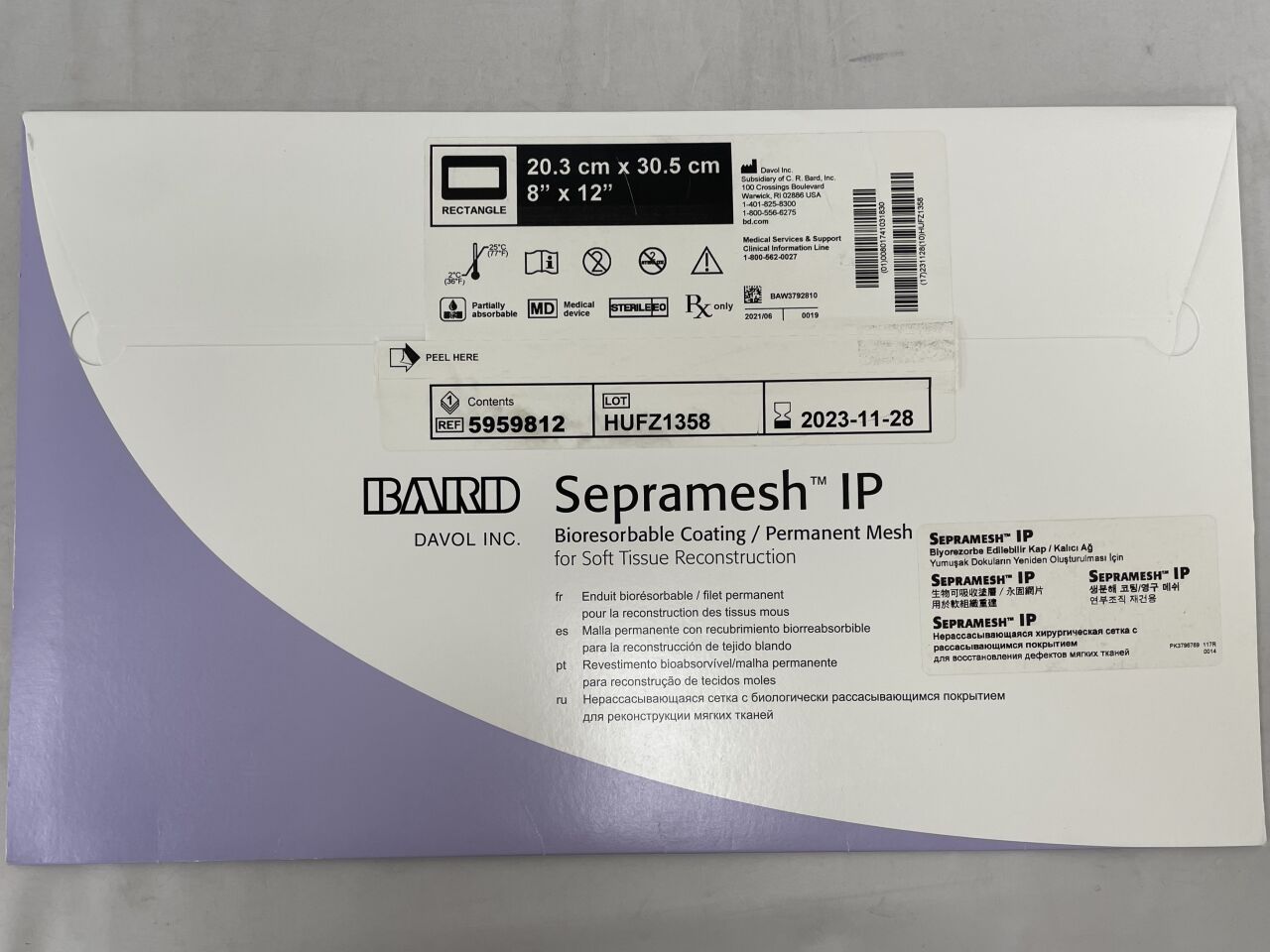 5959812 - BARD - sepramesh ip composite mesh, 8" x 12", (EA) - ( Expiry Date: 2023-11-28 )