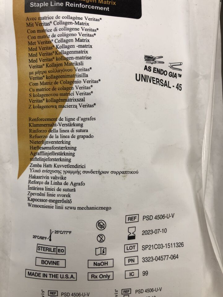PSD4506UV - SYNOVIS - Peri-Strips Dry With Veritas Collagen Matrix Staple Line Reinforcement, AS ENDO GIA, Universal - 45, () - ( Expiry Date: 2023-07-10 )