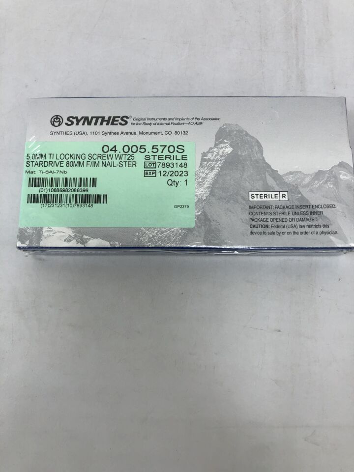 04.005.570S - SYNTHES - 5mm Titanum Locking Screw with T25 Stardrive, 80mm, (BX/1) - ( Expiry Date: 2023-12-31 )