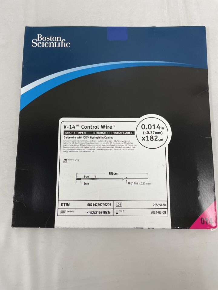 3921671821 - BOSTON SCIENTIFIC - V-14 Control Wire Short Taper Straight Tip (Shareable) Guidewire With ICE Hydrophilic Coating, 0.014in x 182cm, (EA) - ( Expiry Date: 2024-06-08 )