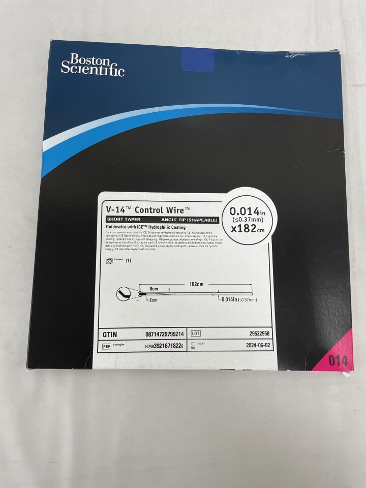3921671822 - BOSTON SCIENTIFIC - V-14 Control Wire Short Taper Angle Tip Guidewire With ICE Hydrophilic Coating, 0.014in x 182cm, (EA) - ( Expiry Date: 2024-06-02 )