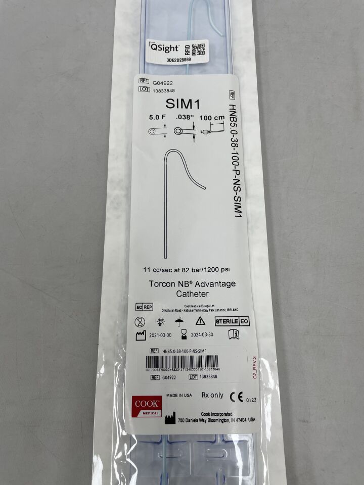 G04922 - COOK - torcon nb advantage catheter 5f x 100cm, 0.038" sim1, () - ( Expiry Date: 2024-05-20 )