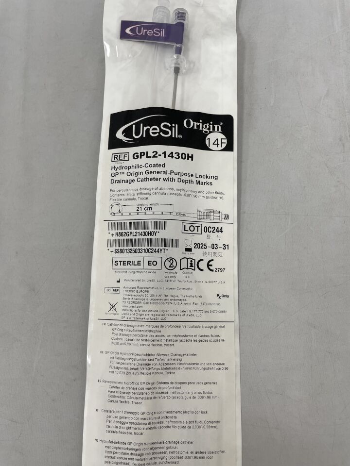 GPL2-1430H  -  URESIL  -  origin hydrophilic gp origin locking drainage catheter, 14f x 21cm , ( EA )  -  ( Expiry Date : 2025-03-31 )