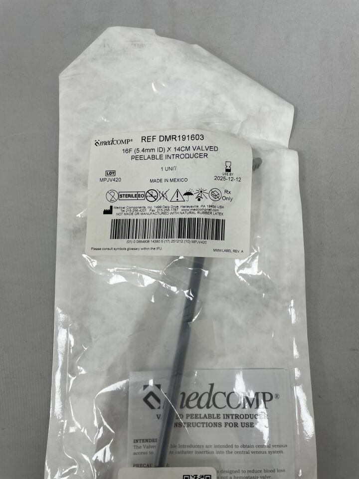 DMR191603  -  MEDICAL COMPONENTS  -  Valved Peelable Introducer, 16F x 14cm , ( EA )  -  ( Expiry Date : 2025-12-12 )
