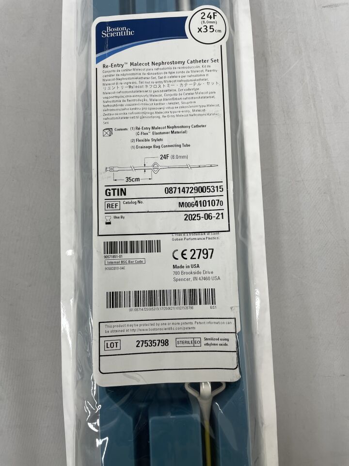 410107 - BOSTON SCIENTIFIC - Juego de catéter de nefrostomía Malecot de reentrada, 24 fr (8,0 mm) x 35 cm, (unidad) - (Fecha de caducidad: 21/06/2025)