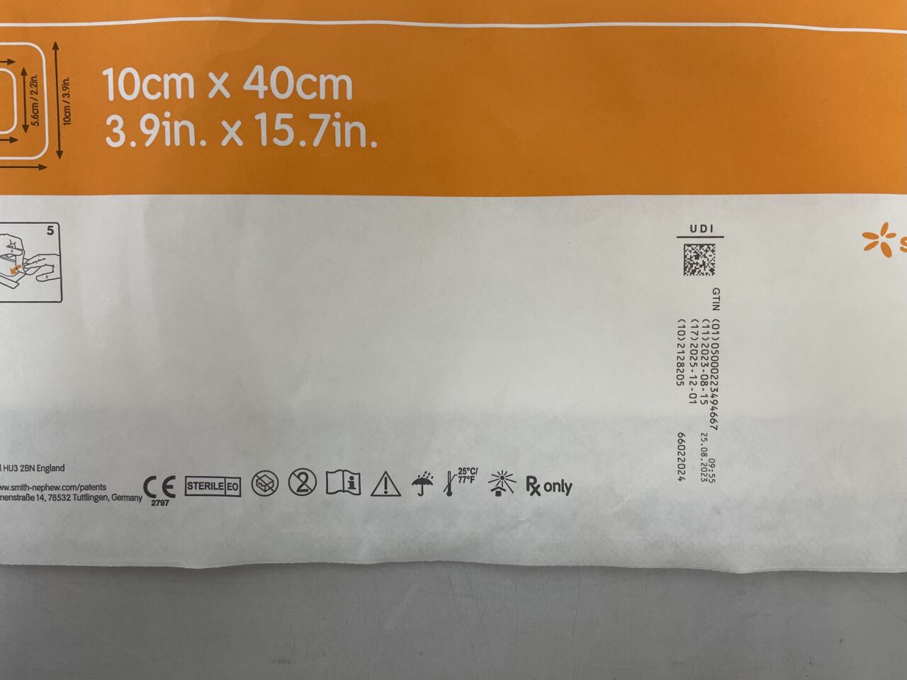 66022024 - SMITH &amp; NEPHEW - Paquete de administración de líquidos pico npwt, solo apósito, 10 cm x 40 cm, (Caja de 5) - (Fecha de caducidad: 01/12/2025)