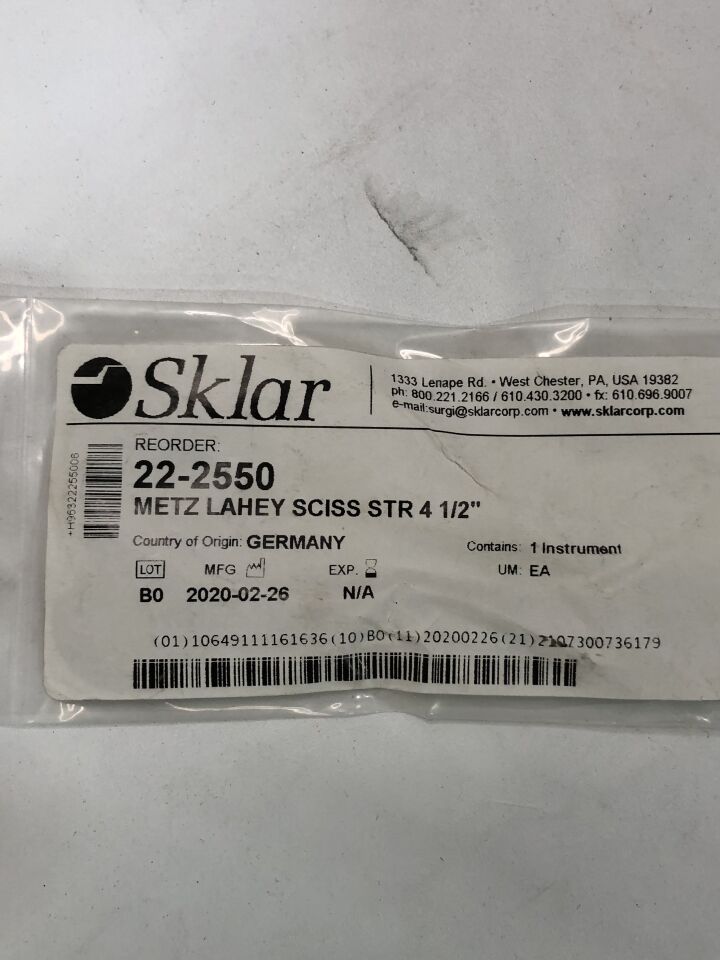 22-2550  -  SKLAR  -  Dissecting Scissors, Metz Lahey, 4-3/4", Straight , ( EA )  -  ( Expiry Date : 2099-01-01 )