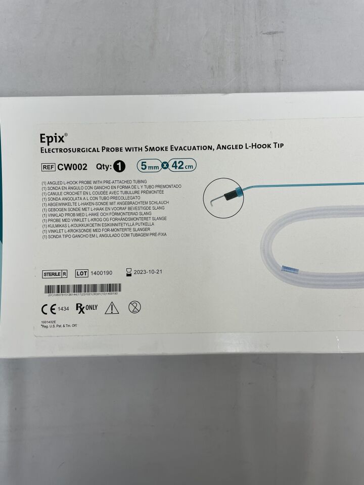 CW003 - APPLIED MEDICAL - EPIX ELECTROSURGICAL PROBE with SMOKE EVACUATION, 5 mm dia. x 42 cm Length, Angled L-Hook Tip, (BX/1)