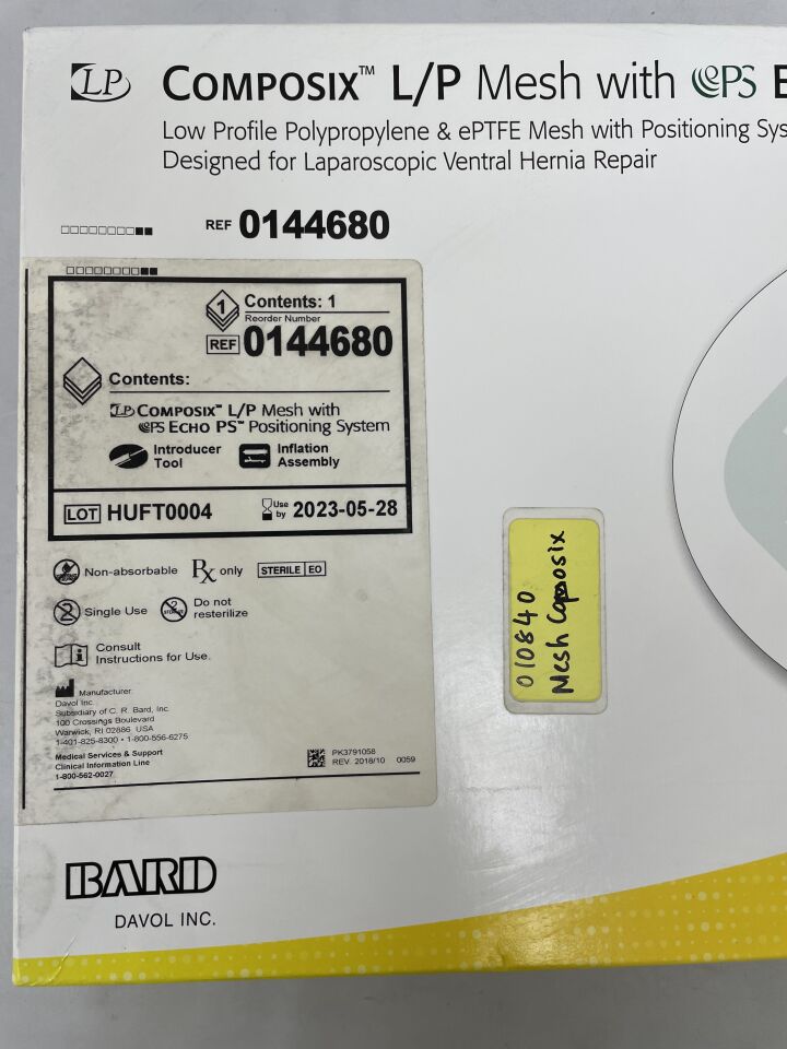 144680 - BARD - composix l/p mesh with echo ps: 6.2" x 8.2", elliptical, (BX/1) - ( Expiry Date: 2023-05-28 )