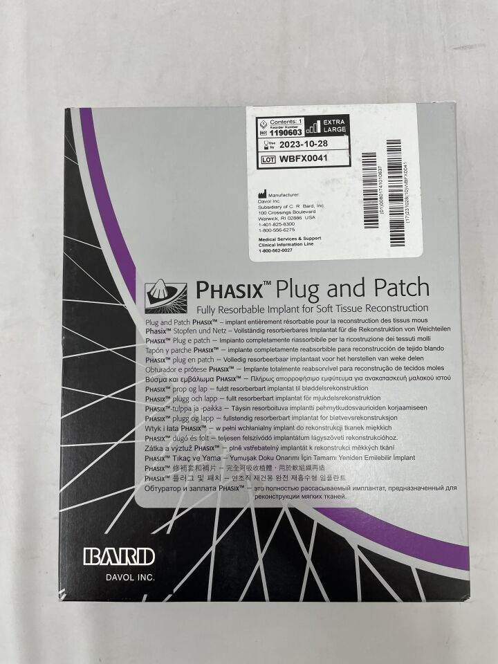 1190603 - BARD - phasix plug and patch, extra large 1.4" x 2.0", (BX/1) - ( Expiry Date: 2023-10-28 )