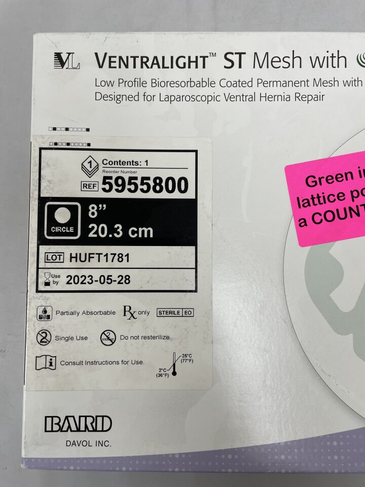 5955800 - BARD - ventralight st mesh with echo ps: 8" circle, (BX/11) - ( Expiry Date: 2023-05-28 )