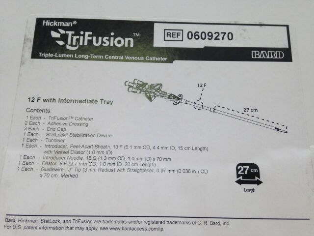 609270 - BARD - Hickman TriFusion CVC, 27cm, Straight Intermediate Kit, (BX/1) - ( Expiry Date: 2024-01-31 )
