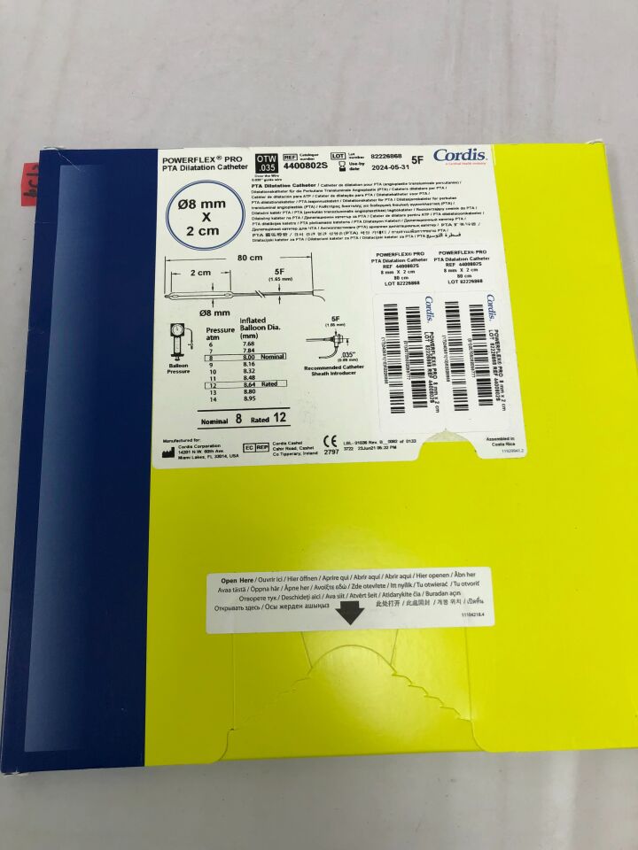 4400802S - CORDIS - Powerflex PRO PTA Dilatation Catheter, 5F x 8mm x 2cm, (BX/1) - ( Expiry Date: 2024-05-31 )