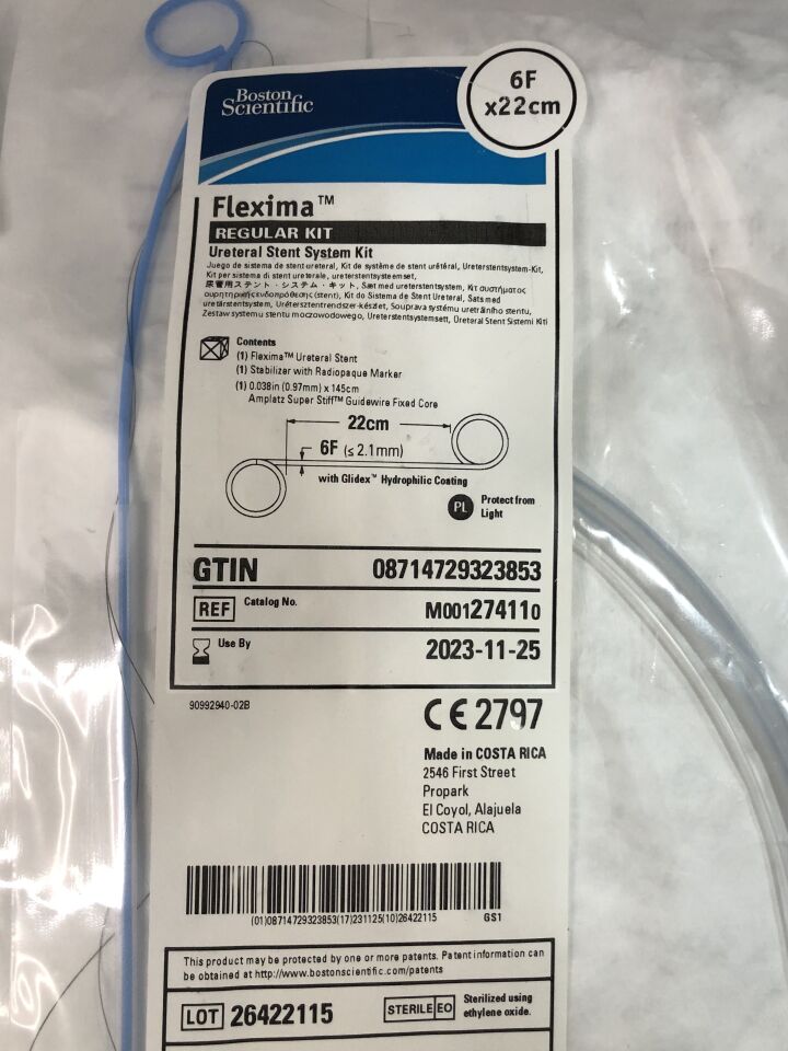 27411 - BOSTON SCIENTIFIC - Flexima Ureteral Stent System Kit, Regular Kit, 6F x 22cm, (EA) - ( Expiry Date: 2023-11-25 )