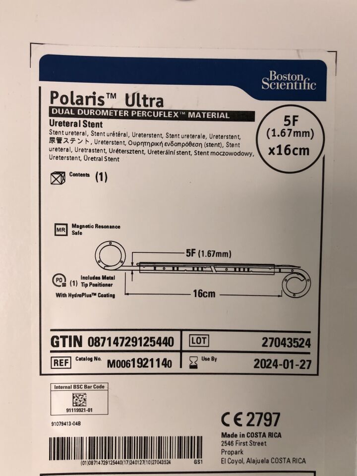192114 - BOSTON SCIENTIFIC - Polaris Ultra Ureteral Stent, Dual Durometer Percuflex Material, 5F x 16xm, (BX/1) - ( Expiry Date: 2024-01-27 )