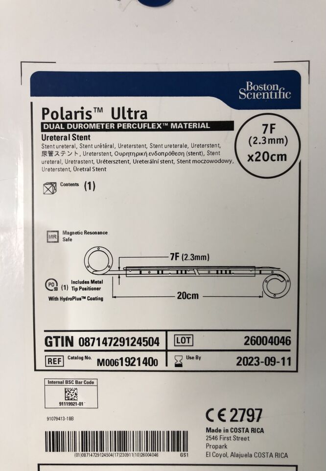 192140 - BOSTON SCIENTIFIC - Polaris Ultra Ureteral Stent, Dual Durometer Percuflex Material, 7F x 20cm, () - ( Expiry Date: 2023-09-11 )