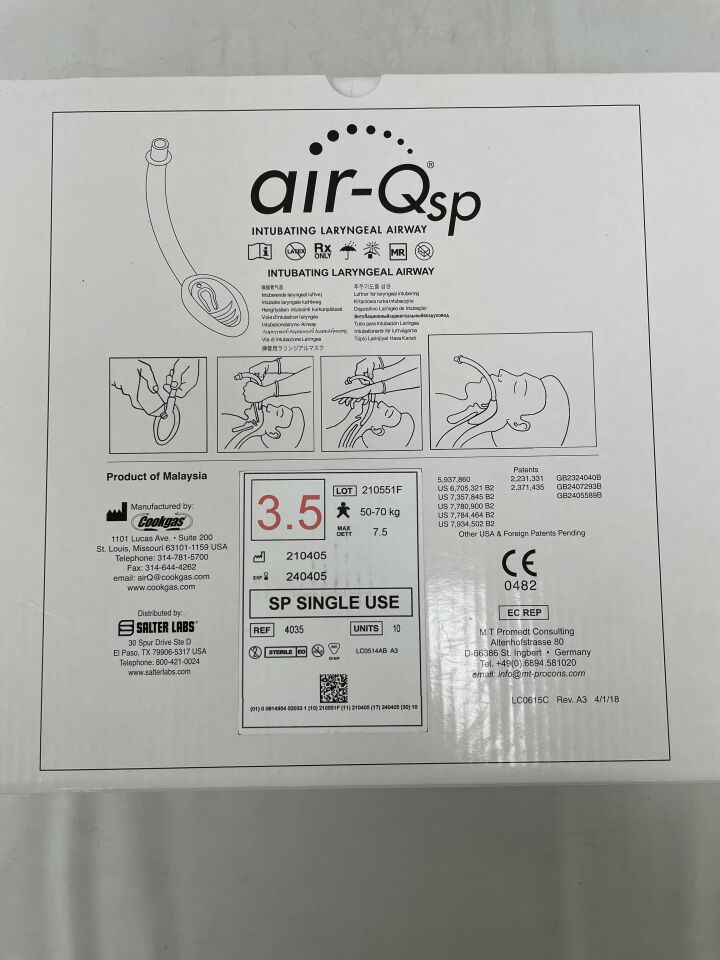 4035 - COOKGAS - Air-Qsp Masked Disposable Laryngeal Airways, 6 mm, Diamond Ball, Size L, () - ( Expiry Date: 2024-04-05 )
