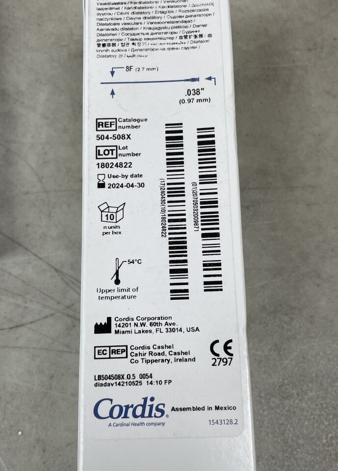 504508X - CORDIS - avanti+ ms introducer w/mini-wire 8.5f x 11cm, 0.038", (BX/10) - ( Expiry Date: 2024-04-30 )