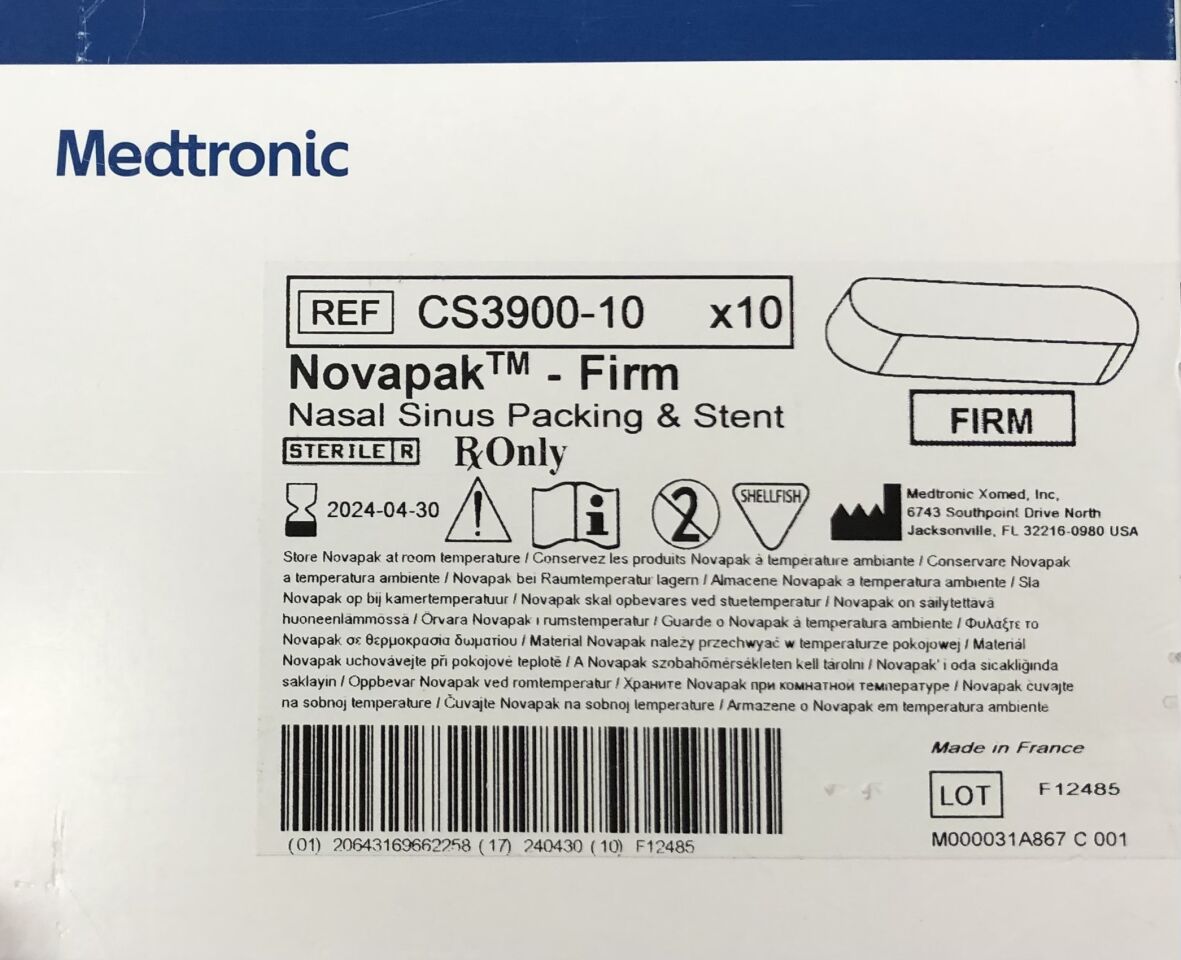 CS3900-10 - MEDTRONIC - Novapak Nasal Sinus Packing & Stent, Firm, (BX/10) - ( Expiry Date: 2024-04-30 )
