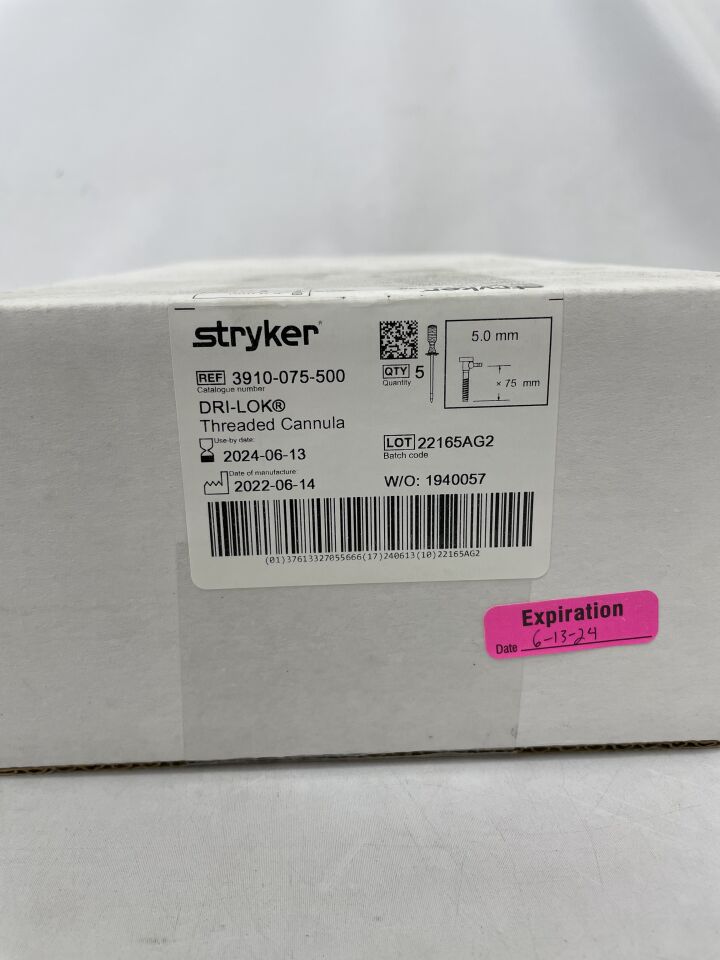 3910-075-500 - STRYKER - Cannula, 5 dia. x 75 mm Length, Threaded, Standard, No-Leak Triple-Sea, () - ( Expiry Date: 2024-06-13 )