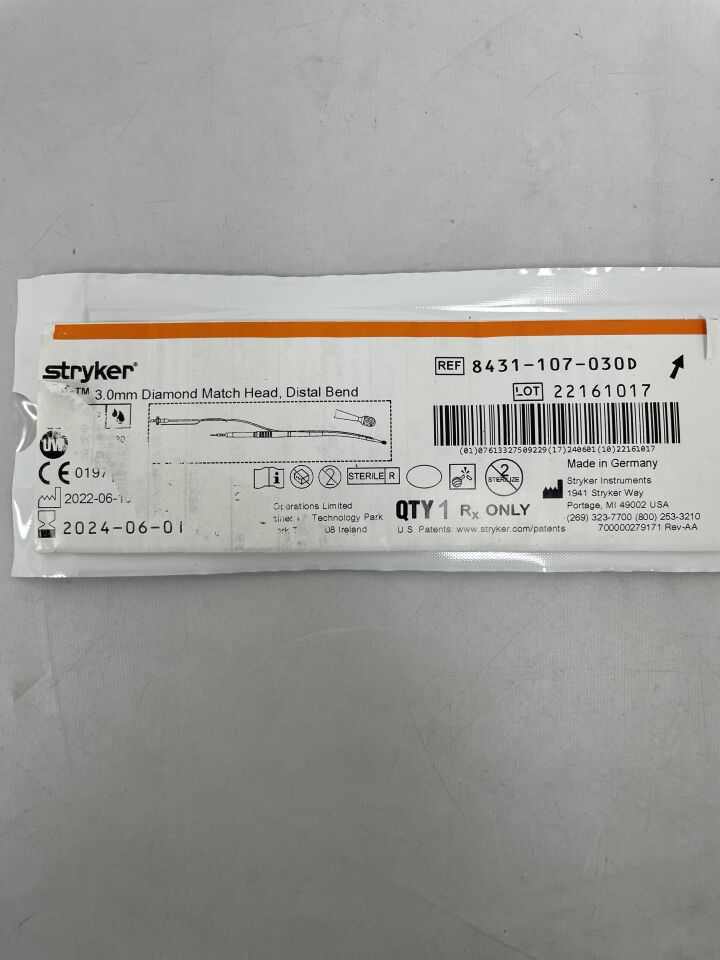 8431-107-030D - STRYKER - 3.0mm DIAMOND MATCH HEAD, DISTAL BEND, (EA) - ( Expiry Date: 2024-06-01 )