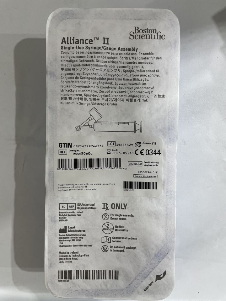 5060 - BOSTON SCIENTIFIC - Conjunto de jeringa/manómetro Alliance II, 60 ml, (unidad) - (Fecha de caducidad: 18/05/2025)