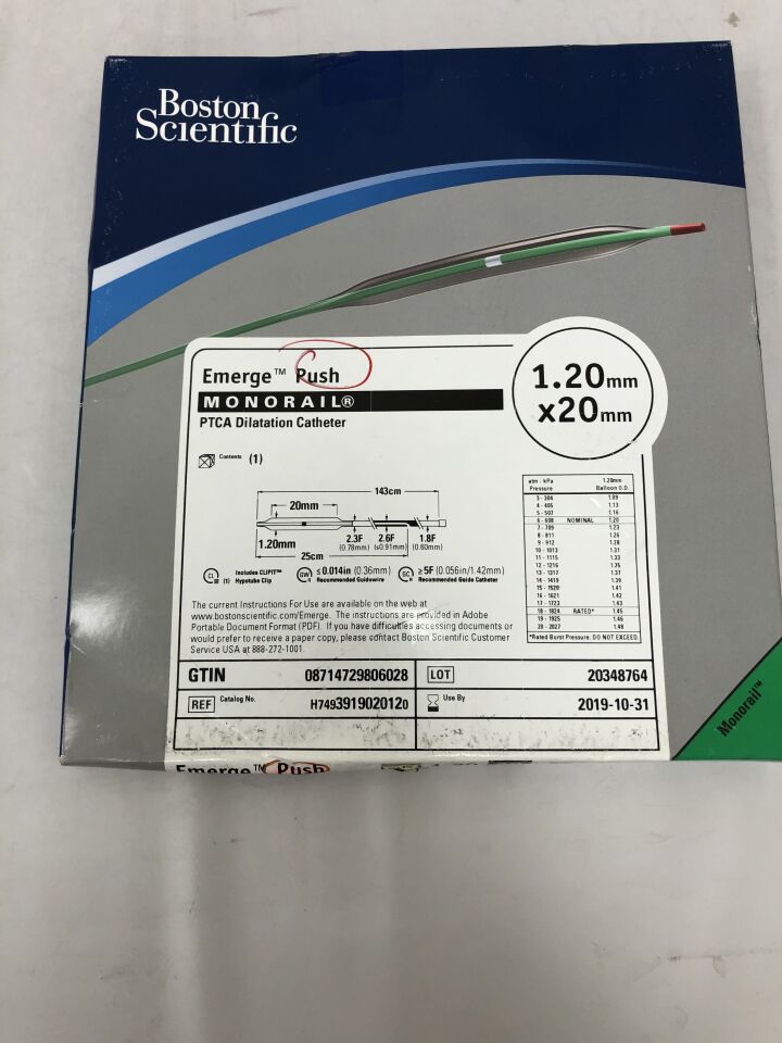 391902012 - BOSTON SCIENTIFIC - Emerge Push Monorail PTCA Dilatation Catheter, 1.2mm X 20mm, (BX/1) - ( Expiry Date: 2019-10-31 )