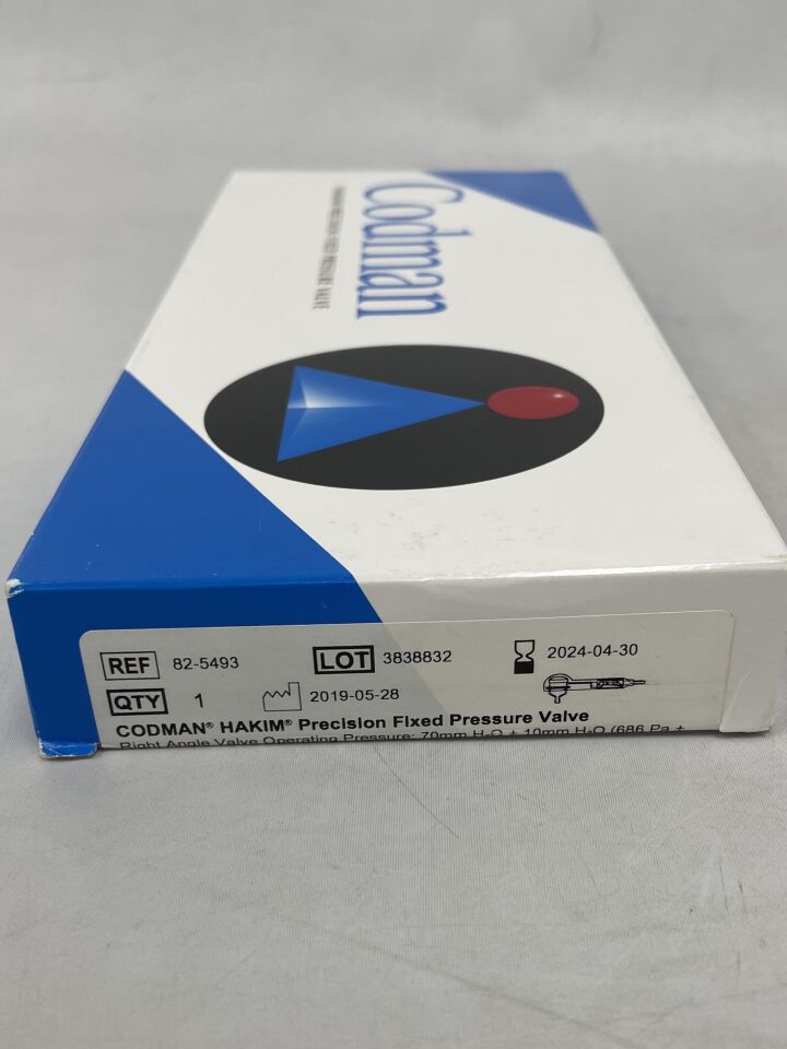 82-5493 - CODMAN - HAKIM PRECISION FIXED PRESSURE RIGHT ANGLE VALVE, 70mm, (BX/1) - ( Expiry Date: 2024-04-30 )